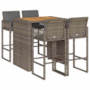 vidaXL 5-delige Tuinbarset met kussens poly rattan acacia, Verzenden, Nieuw, 4 zitplaatsen