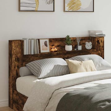 vidaXL Hoofdbord Kast met LED Gerookte Eik Bewerkt hout, Verzenden, Nieuw, Hout