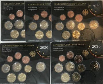 Duitsland. Year Set (BU) 2020 A, D, F, G, J (inclusief 5 x, Postzegels en Munten