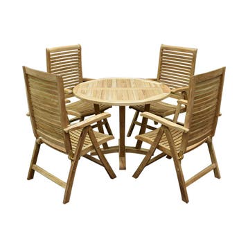 Arona legand dining tuinset 120 cm 5 delig teak, Tuin en Terras, Tuinsets en Loungesets, Ophalen of Verzenden, Nieuw, Teakhout
