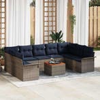 vidaXL Tuinbankenset met kussen 10 pcs Grijs poly rattan, Verzenden, Nieuw, Rotan