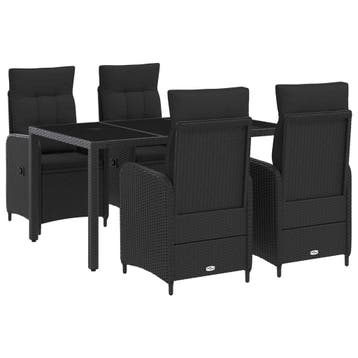 vidaXL Buiten eettafelset 5 pcs Zwart 150 x 90 x 75 cm poly, Verzenden, Nieuw