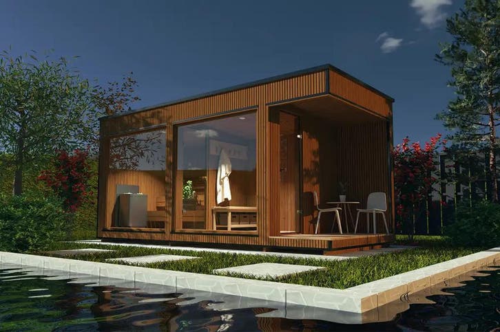 Sauna: Moderne thermowood buitensauna - Tuin Sauna, Sport en Fitness, Sauna, Fins of Traditioneel, Complete sauna, Nieuw, Ophalen of Verzenden