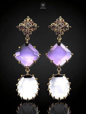 Zonder minimumprijs - Oorbellen Amethysten en witte topaas, Sieraden, Tassen en Uiterlijk, Oorbellen, Nieuw