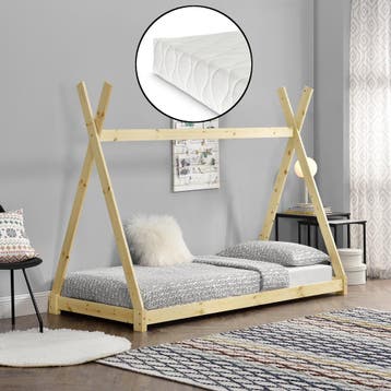 Juniorbed - Tipi met bedbodem en matras 90x200cm - naturel, Kinderen en Baby's, Kinderkamer | Bedden, Verzenden, Nieuw