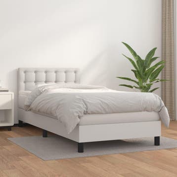 vidaXL Boxspring met matras kunstleer wit 90x190 cm, Huis en Inrichting, Overige materialen, 90 cm, Eenpersoons, Verzenden