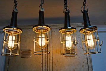 Plafondlamp - Vier vintage industriële bakelietlampen