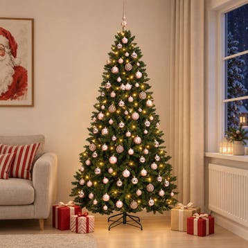 vidaXL Kunstkerstboom donkergroen met kerstballen 210 cm 300, Verzenden, Nieuw