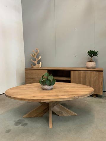 Ovale salontafel van teakhout -  130 cm x 80 cm, Huis en Inrichting, Ophalen of Verzenden, Nieuw