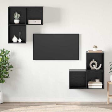 vidaXL Tv-meubelset Wandgemonteerd 4 pcs Zwart Eiken Bewerkt, Huis en Inrichting, Kasten | Televisiemeubels, Minder dan 50 cm