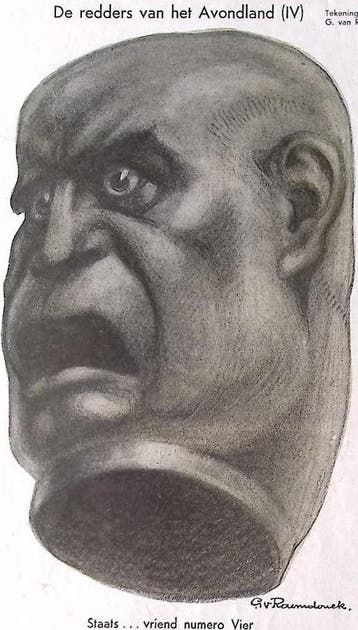 Spotprent met hoofd van Mussolini (lijst optie, Lithos), Verzenden