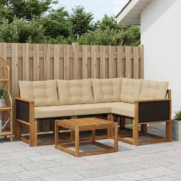 vidaXL Buiten bankenset 5 st Natuurlijk en Beige, Verzenden, Nieuw