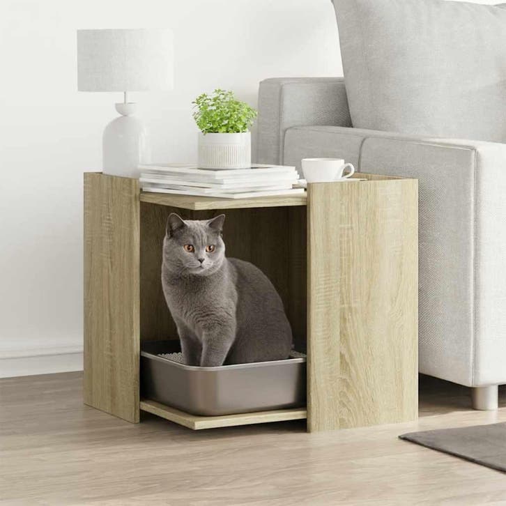 vidaXL Kattenbakkast 53x53x51 cm bewerkt hout sonoma, Dieren en Toebehoren, Katten-accessoires, Nieuw, Verzenden