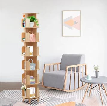 Draaibare Boekenkast – 6 Niveaus, Houten Rek met Ruime Opsla, Verzenden, Nieuw
