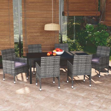 vidaXL 7-delige Tuinset met kussens poly rattan grijs, Verzenden, Nieuw, 6 zitplaatsen, Tuinset