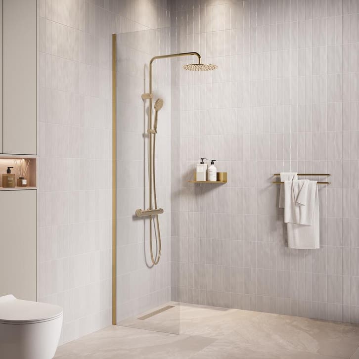 Douchewand Florida 40 x 200 cm Goud – Transparant Glas, Doe-het-zelf en Verbouw, Sanitair, Nieuw, Douche, Verzenden
