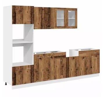 7-delige Keukenkastenset Sonoma – Met Glaskast &amp; Ovenkast, Huis en Inrichting, Verzenden, Nieuw