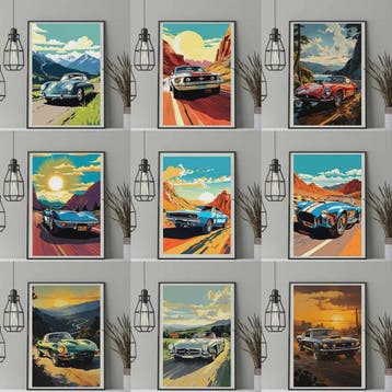 Retro Mustang Muscle Car Canvas Print - Vintage Sportauto Mu, Verzenden, Nieuw