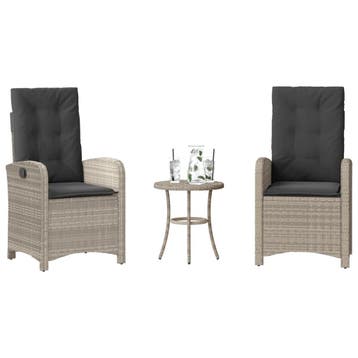 vidaXL 3-delige Bistroset met kussens poly rattan lichtgrijs, Verzenden, Nieuw