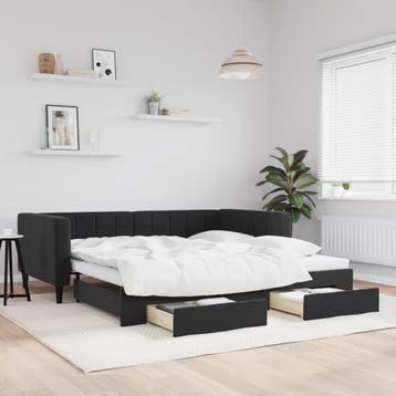 vidaXL Slaapbank met onderschuifbed en lades 100x200 cm, 100 cm, Eenpersoons, Verzenden, Zwart