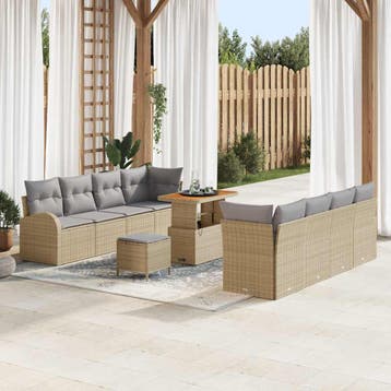 vidaXL Tuin Sofa Set 11 st 10-Aantal zitplaatsen Beige en, Verzenden, Nieuw, Rotan, Meer dan 8 zitplaatsen
