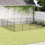 vidaXL Hondenkennel 16 panelen gepoedercoat staal zwart, Dieren en Toebehoren, Hondenhokken, Verzenden, Nieuw