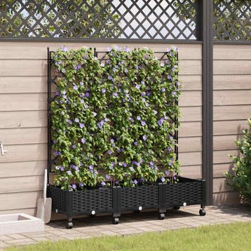vidaXL Tuinplantbak met schutting en wielen 3 st Zwart PP, Tuin en Terras, Verzenden, Nieuw, Minder dan 60 cm