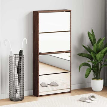 vidaXL Schoenenkast met spiegel 4-laags 63x17x134 cm bruin, Verzenden, Nieuw