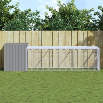 vidaXL Kippenhok met ren 110x405x110 cm staal lichtgrijs, Verzenden, Nieuw