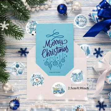 Sluitstickers kerstetiketten kerststickers winterblauw rond, Hobby en Vrije tijd, Knutselen, Ophalen of Verzenden, Nieuw