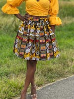 Afrikaanse print mini rok - Gele Bogolan / Mud cloth - S, Kleding | Dames, Ophalen of Verzenden, Nieuw