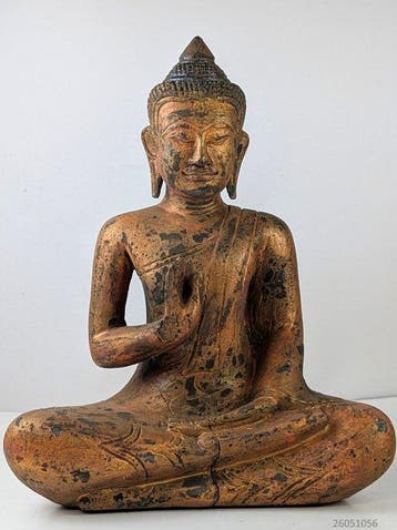 Antiek houten Boeddhabeeld in Khmer-stijl. - massief hout -, Antiek en Kunst, Antiek | Overige Antiek
