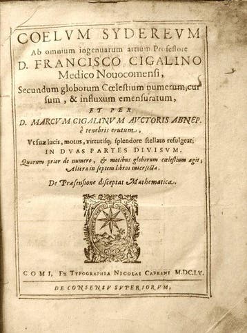Cigalini Francesco. - Coelum Sydereum. Astronomia