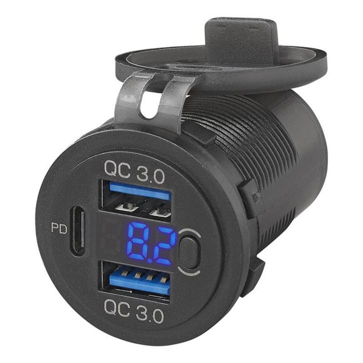 ProPlus USB-inbouwdoos met 3 poorten en voltmeter - Quick..., Doe-het-zelf en Verbouw, Elektra en Kabels, Nieuw, Ophalen of Verzenden