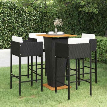 vidaXL 5-delige Tuinbarset met kussens poly rattan zwart, Verzenden, Nieuw, 4 zitplaatsen