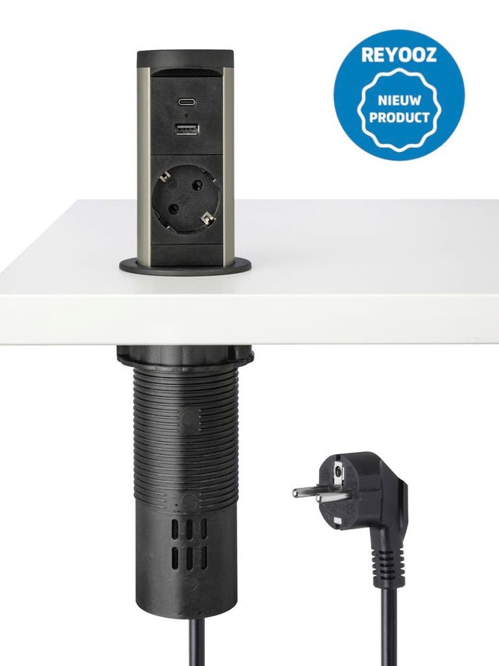 Universele popup inbouw powerbox - 60mm - zwart - 1x 220..., Zakelijke goederen, Kantoor en Winkelinrichting | Kantoormeubilair en Inrichting