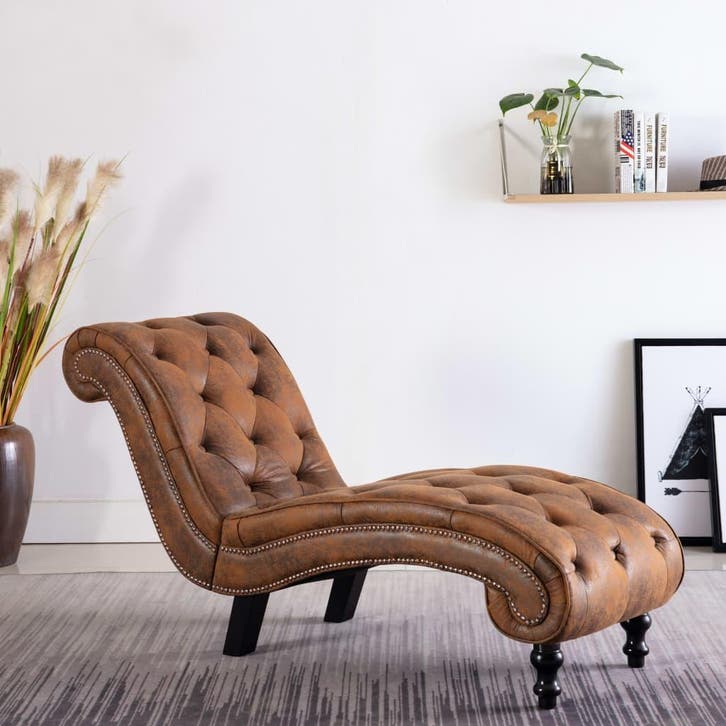 vidaXL Chaise longue kunstsuède bruin, Huis en Inrichting, Banken | Sofa's en Chaises Longues, Nieuw, Verzenden
