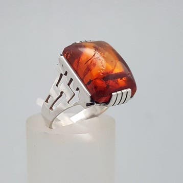 Zilver, Art Deco. Amber - Ring