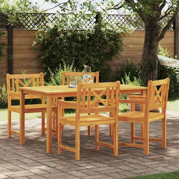 vidaXL Tuin eettafelset 5 st Bruin Massief Acaciahout, Verzenden, Nieuw, 5 zitplaatsen