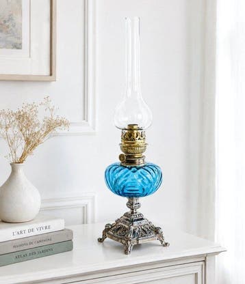 Théodore - Petroleumlamp - Verzilverd, Glas