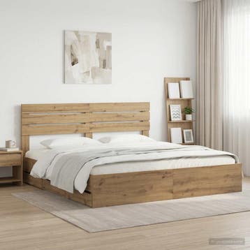 vidaXL Bed Frame with Storage and Headboard Artisan Oak 180, Bruin, Verzenden, Hout, Nieuw