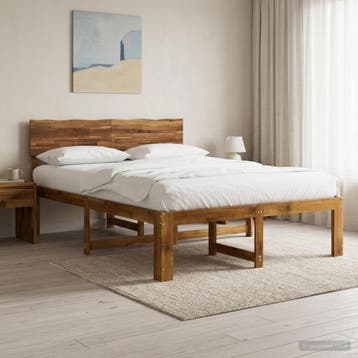 vidaXL Tweepersoonsbed met hoofdeinde ROSTOCK Naturel 140 x, Huis en Inrichting, Bruin, Verzenden, Hout, Nieuw