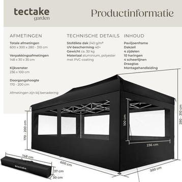 2dekans | tectake® Vouwpaviljoen - Opvouwbaar en waterdicht, Ophalen of Verzenden, Zo goed als nieuw