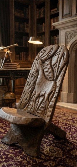 sculptuur, Sedia intagliata con cervo - 100 cm - Hout