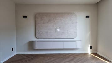 Zwevend Tv meubel beige wandmeubel hout tv kast japandi, Japandi, Nieuw, Ophalen of Verzenden, 200 cm of meer