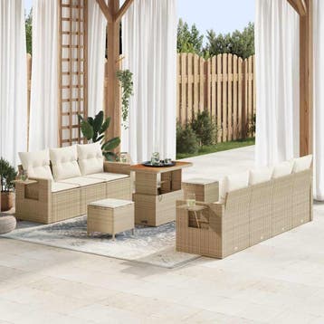 vidaXL Tuin Sofa Set 10 st Beige poly rattan, Verzenden, Nieuw, Rotan, Meer dan 8 zitplaatsen