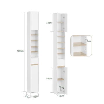 2dekans | SoBuy BZR34-WN Hoge Badkamerkast 20x20x180 cm –, Ophalen of Verzenden, Zo goed als nieuw
