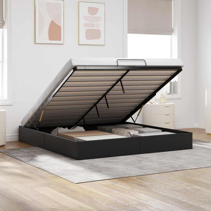 vidaXL Ottoman Bedframe Zwart King size Kunstleer, Huis en Inrichting, Slaapkamer | Bedden, Zwart, Nieuw, Overige materialen, Verzenden