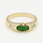 Ring - 14 karaat Geel goud Diamant (Natuurlijk) - Nefriet, Nieuw