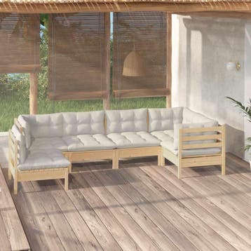 vidaXL 6-delige Loungeset met crèmekleurige kussens, Verzenden, Nieuw, 6 zitplaatsen, Loungeset